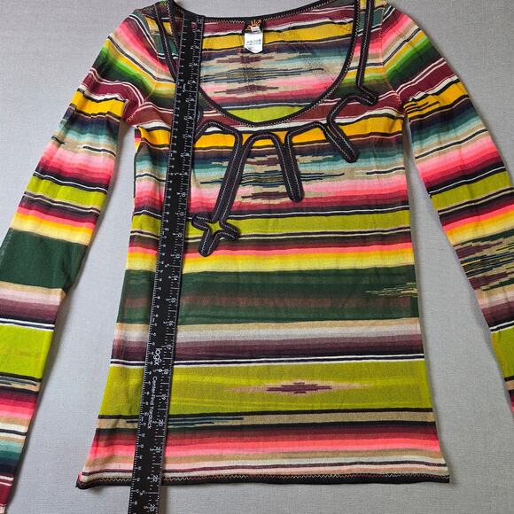 Jean Paul Gaultier Soleil Fuzzi Mesh Top Vintage Y2K Stripe Italy M Long Sleeve - Picture 9 of 16